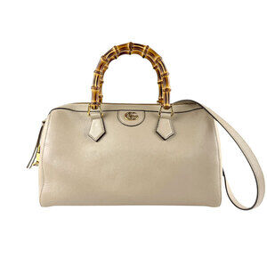 Gucci Shoulder Bag Handbag Bamboo Diana Leather Beige